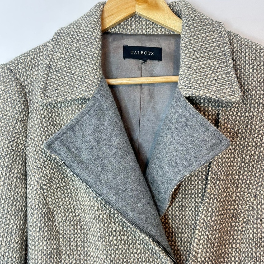 Talbots Womens Tweed Moto Jacket Gray Wool‎ Blend Textured Zippered Size - Picture 2 of 11